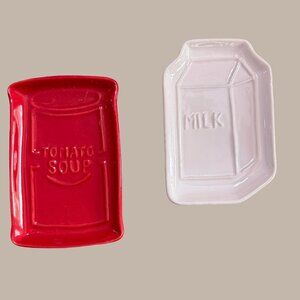 Red and White Ceramic Tomato Soup and Milk Spoon Rest Trinket Dish Jewelry Spot